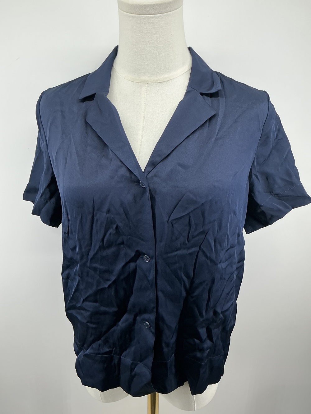Washable Stretch Silk Short Sleeve Notch Collar Blouse